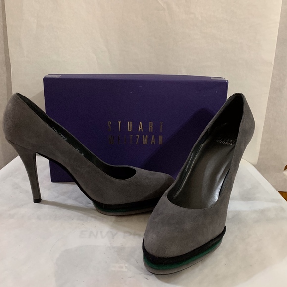 Grey Suede Stacked Platform Pump - Picture 1 of 4